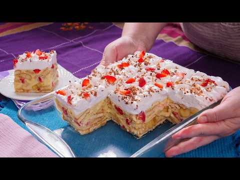 Kolač ZA 15 MINUTA sa jagodama i bananama 🍓🍌
